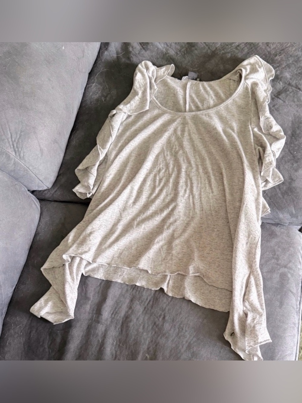 Armani Exchange Ruffle Asymmetric Hem Heather Gray Top Size Medium